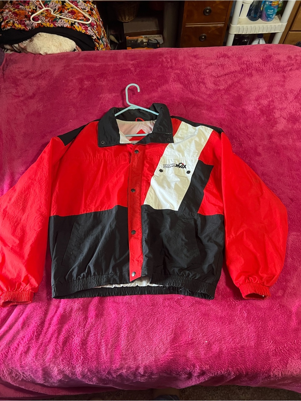 Vintage race car Colorblock Windbreaker Jacket in Red, Black & White